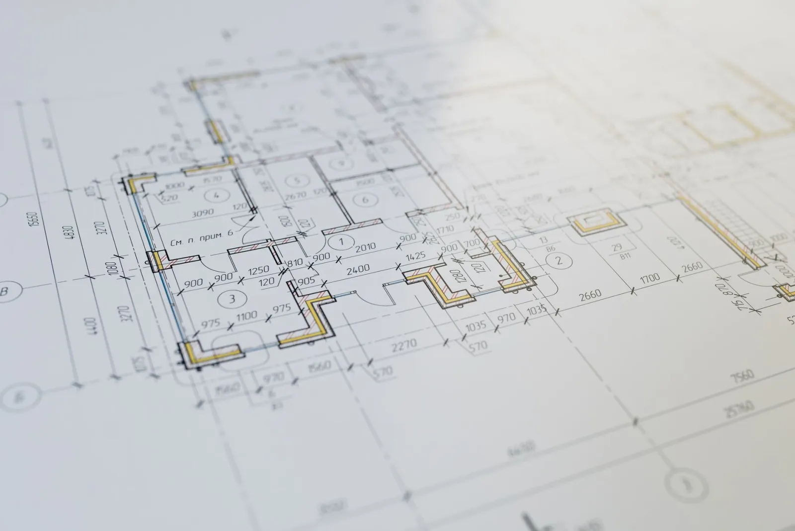 High-resolution close-up of an architectural floor plan showcasing design details.